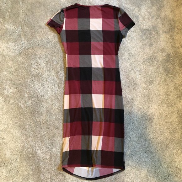 My Bump Maternity Bodycon Casual Short Sleeve Large Plaid Dress - Picture 3 of 4